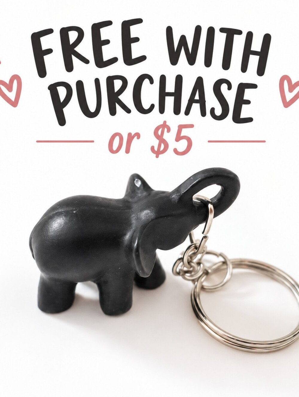 Black Elephant Keychain – $5 or FREE With Purchase